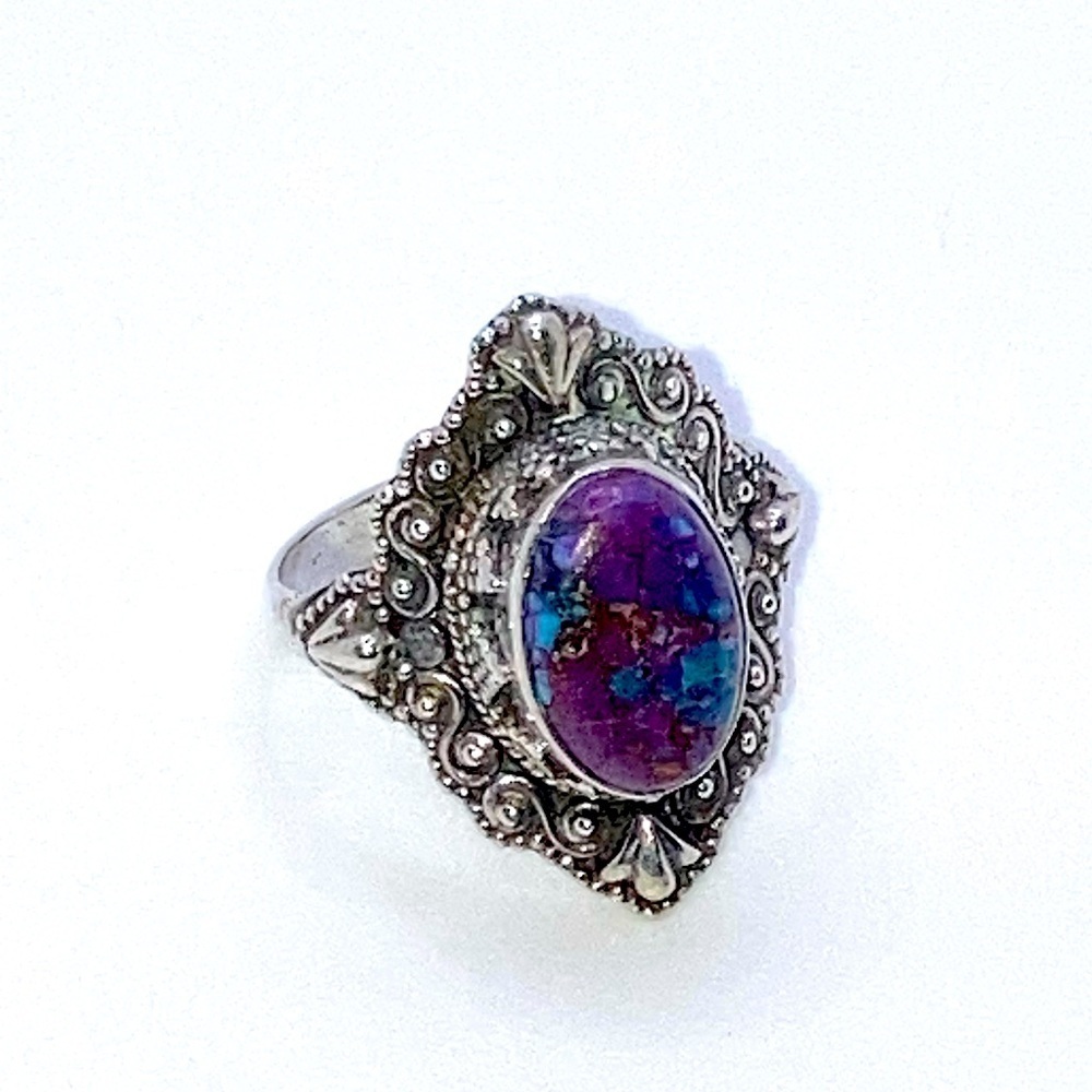 STERLING Purple Mojave Mohave Stone Filigree Style Ring Sz 6.5